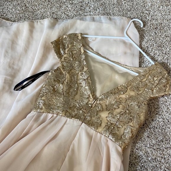 London Dress Company Nude/Gold Maxi Dress size 4 - Picture 4 of 4